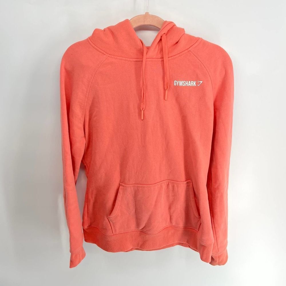 Gymshark Coral White Logo Hooded Athletic Sweatshirt Womens Small